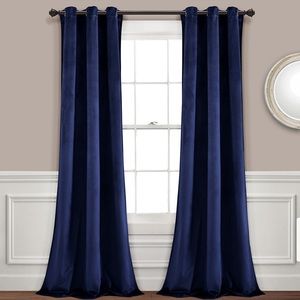 Lush Decor Navy Velvet Solid Room Darkening Window Curtains - 38x84